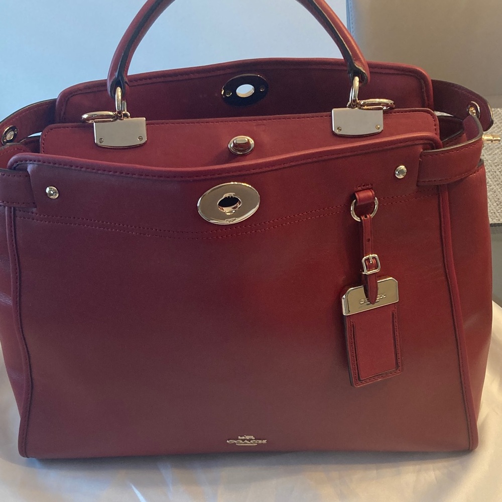 Coach Red Gramercy Leather Satchel - Picture 2 of 9